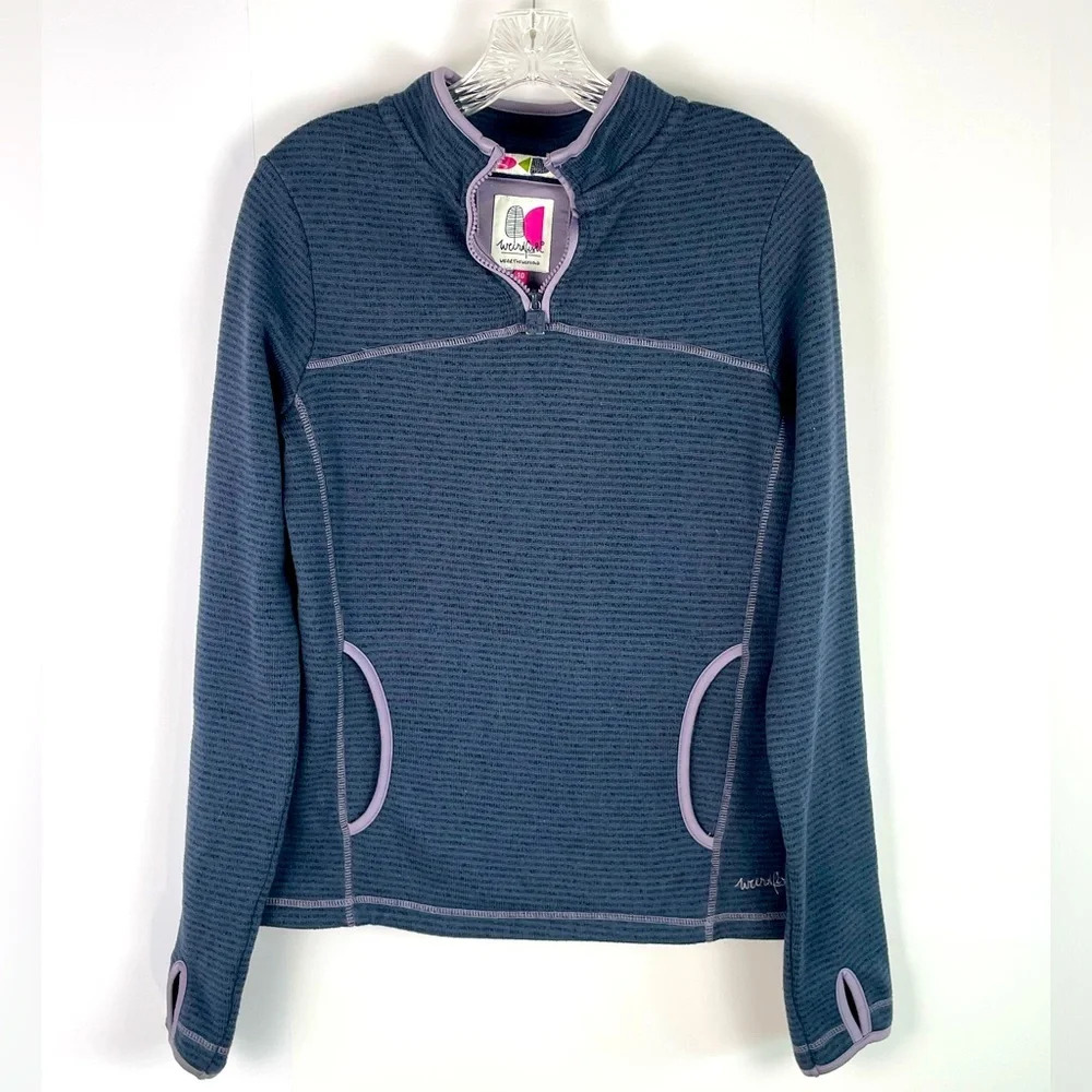 WeirdFish Blue Purple Pullover Quarter 1/4 Zip Sweater Performance Fleece S/M
